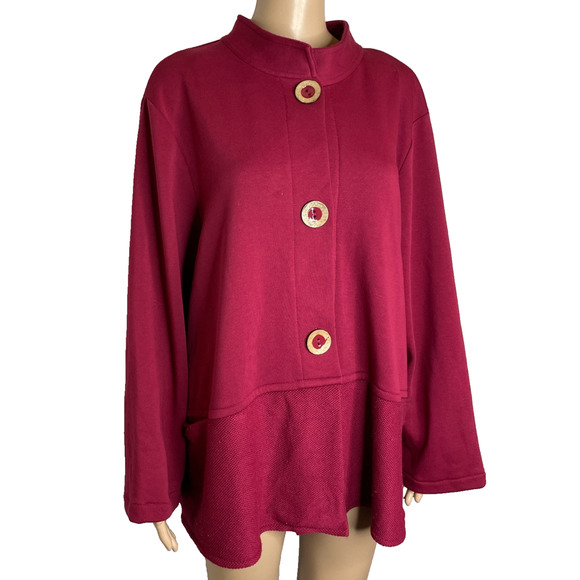 Women's XL Habitat Honeycomb Terry Pocket Burgundy Button Front Knit Cardigan - Picture 2 of 6